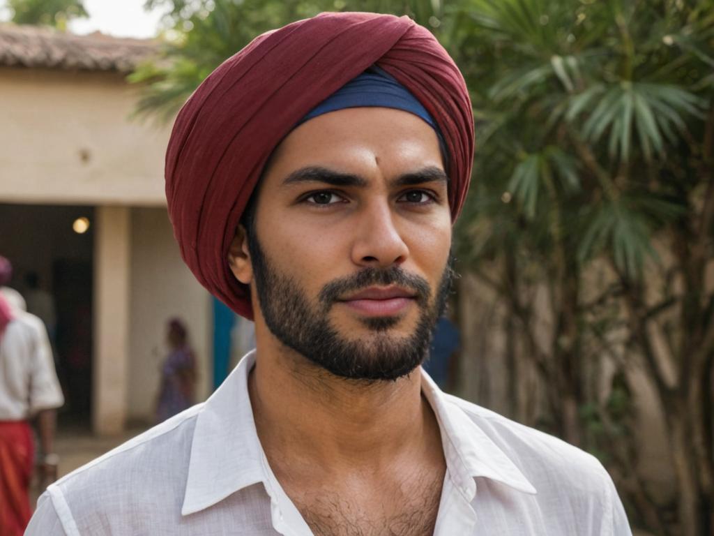 Man in Red Turban with Focused Gaze