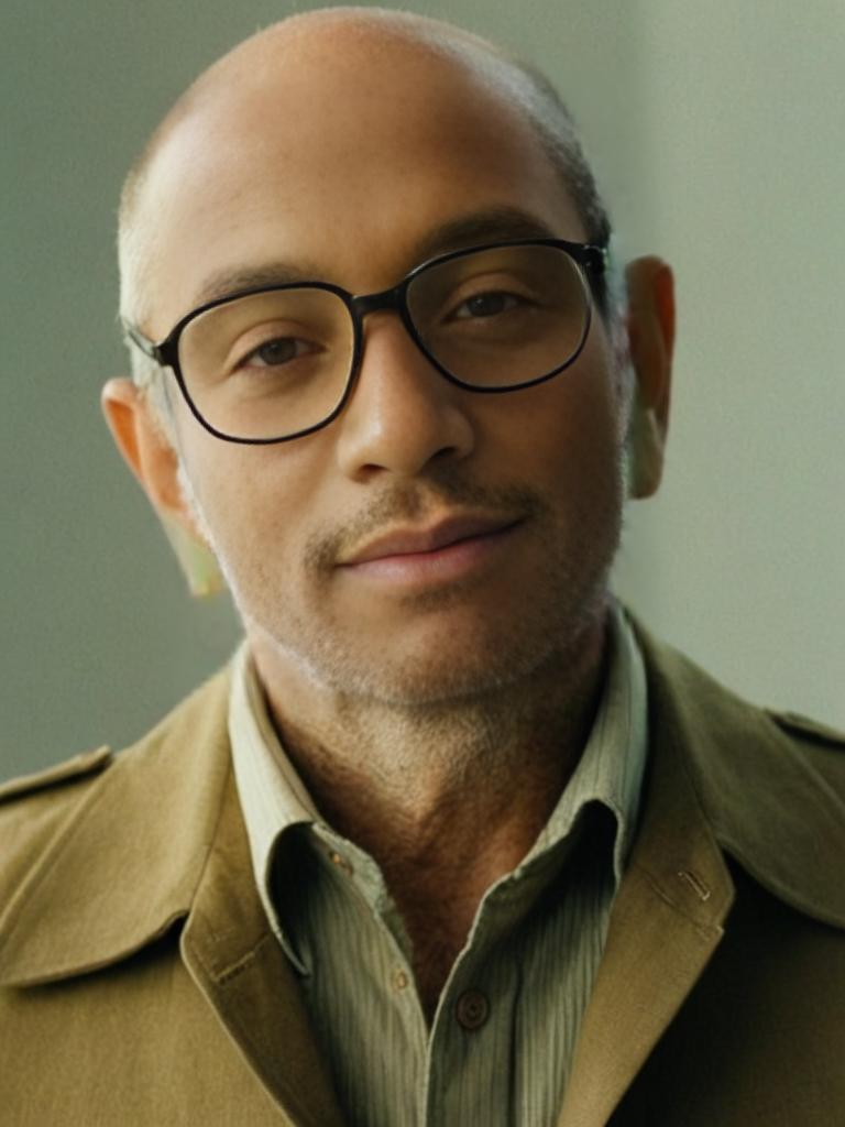 Bald Man with Glasses in Thoughtful Pose