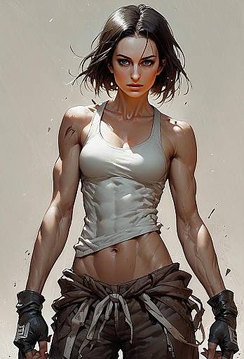 Strong Muscular Woman Digital Artwork in White Tank Top