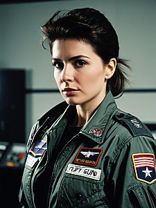 Woman in Top Gun Costume Cinematic Realism Dramatic Studio Portrait