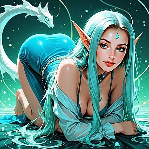 Fantasy Elf Woman with Mystical Dragon Digital Illustration
