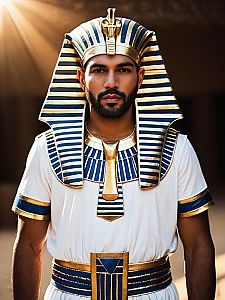 Realistic Pharaoh Man Costume Cosplay with Blue and Gold Egyptian Headdress