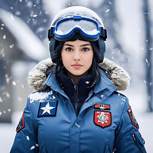 Young Woman in Blue Winter Jacket in Snow