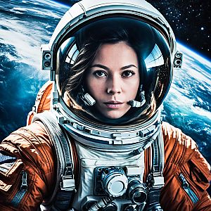 Astronaut in Orange Space Suit Over Earth