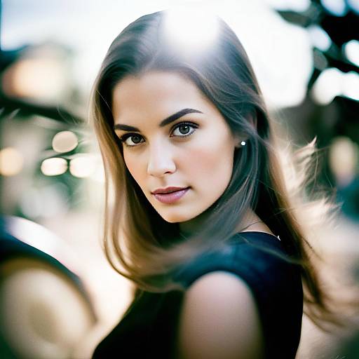 Portrait of Young Woman with Flowing Hair and Natural Backlight