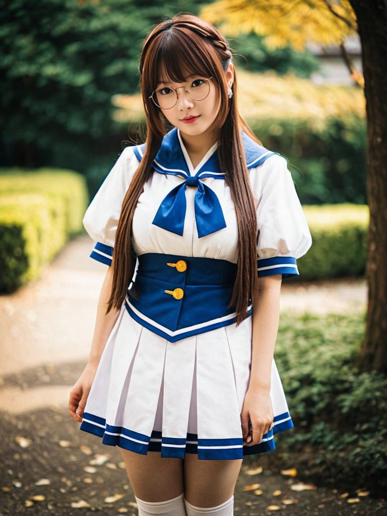 Hasegawa Chisame Cosplay in Japanese School Uniform Outdoors