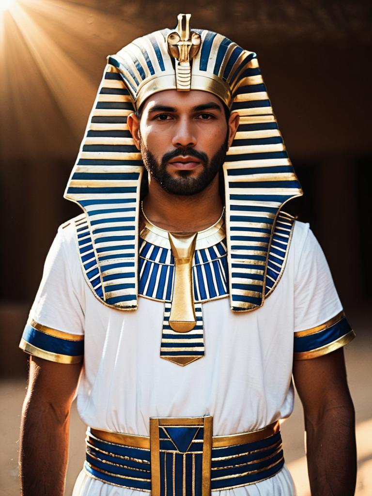 Realistic Pharaoh Man Costume Cosplay with Blue and Gold Egyptian Headdress Realistic Pharaoh Man Costume Cosplay with Blue and Gold Egyptian Headdress
