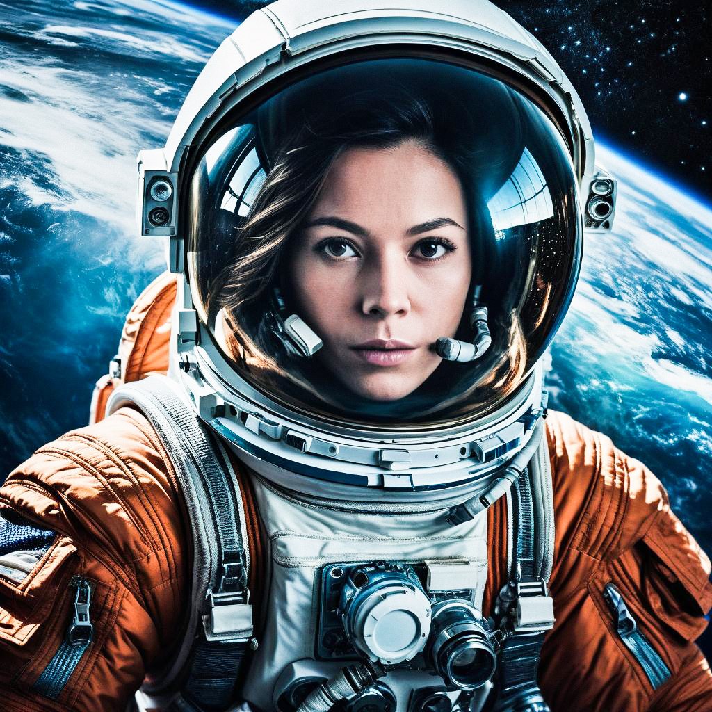Astronaut in Orange Space Suit Over Earth Astronaut in Orange Space Suit Over Earth