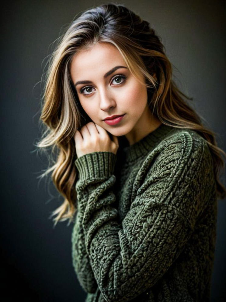 Young Woman in Olive-Green Sweater