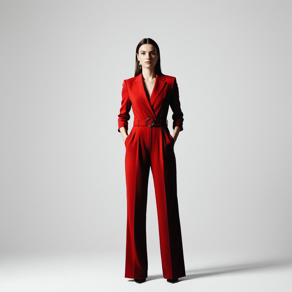 Confident Woman in Red Pantsuit