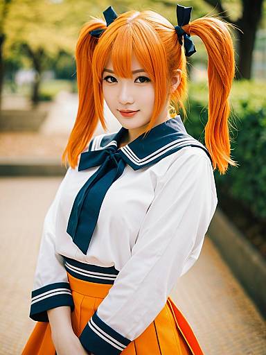 Apricot Sakuraba Anime Style Cosplay with Twin-Tail Hair and School Uniform
