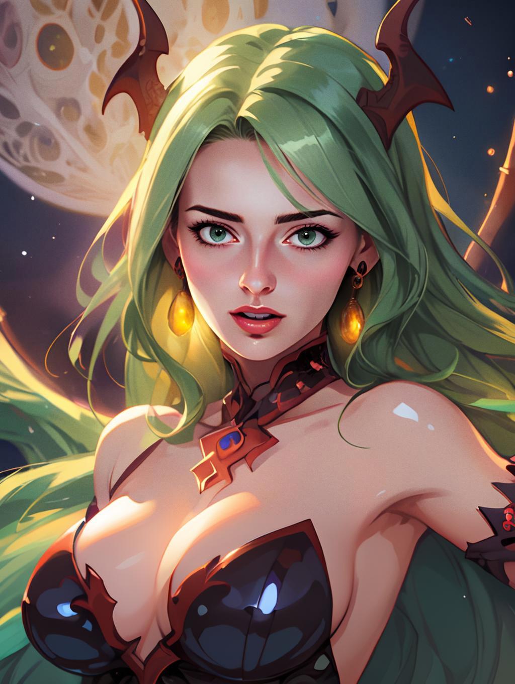 Anime Woman with Green Hair and Gothic Horns Fanart
