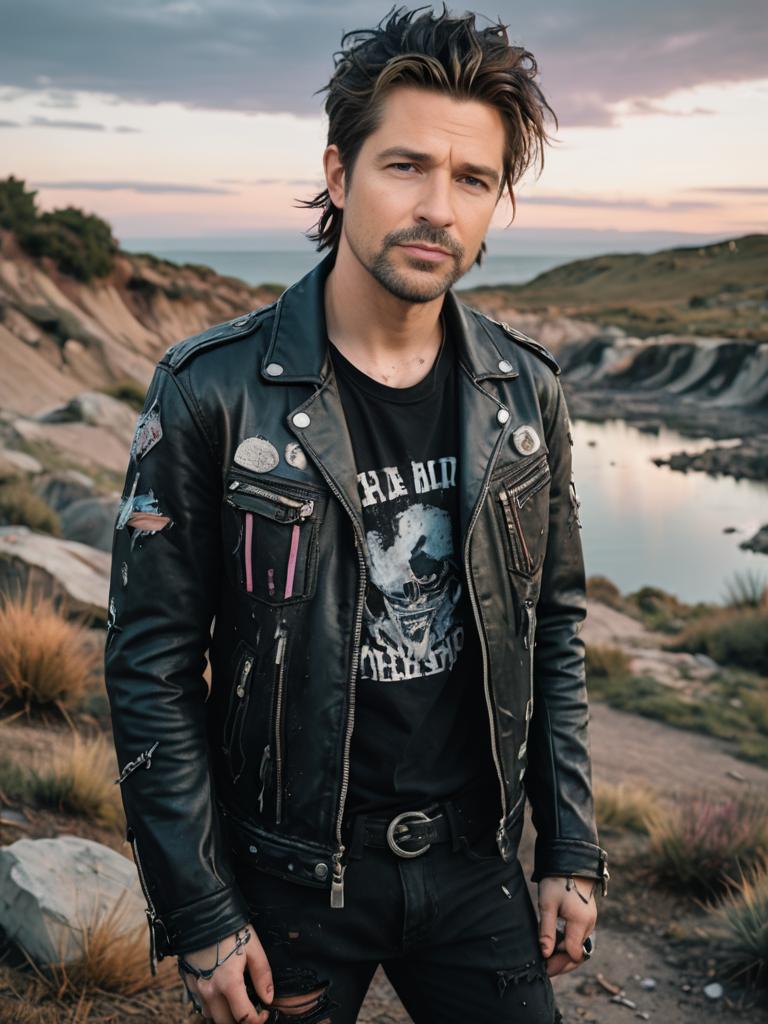 Punk Rock Man by Lake at Sunset