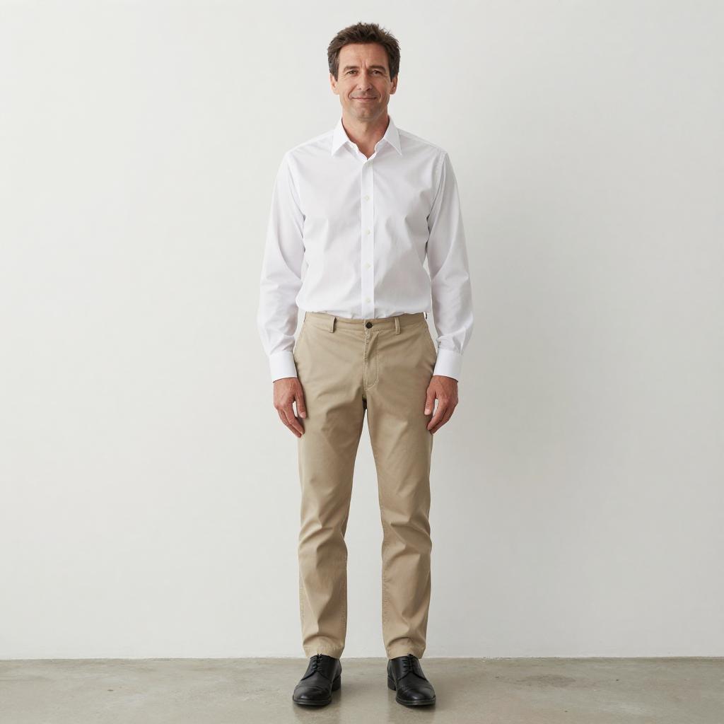 Middle-aged Man Wearing White Shirt and Khaki Pants Standing Confidently