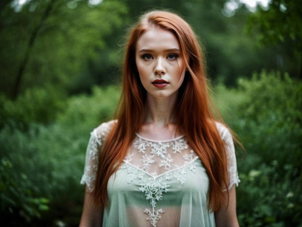 Ethereal Portrait of a Young Woman with Red Hair