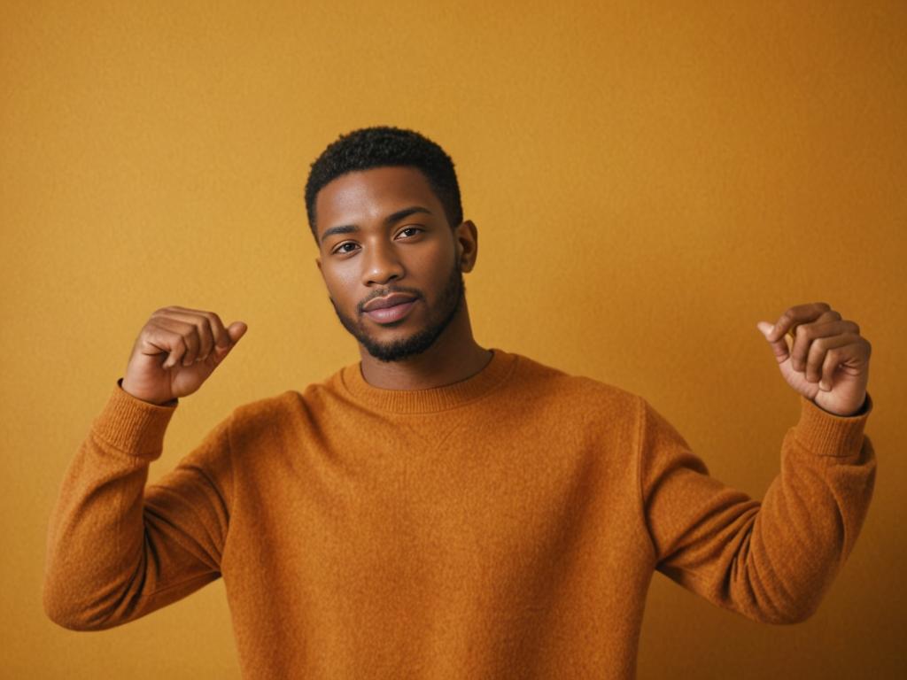 Man in Sweater Against Orange Backdrop