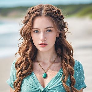 Young Woman with Red Hair on Beach