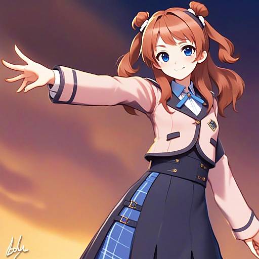 Hanami Saki Anime Schoolgirl in Sunset Background