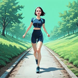 Young Woman Walking in Sporty Attire on Sunlit Pathway