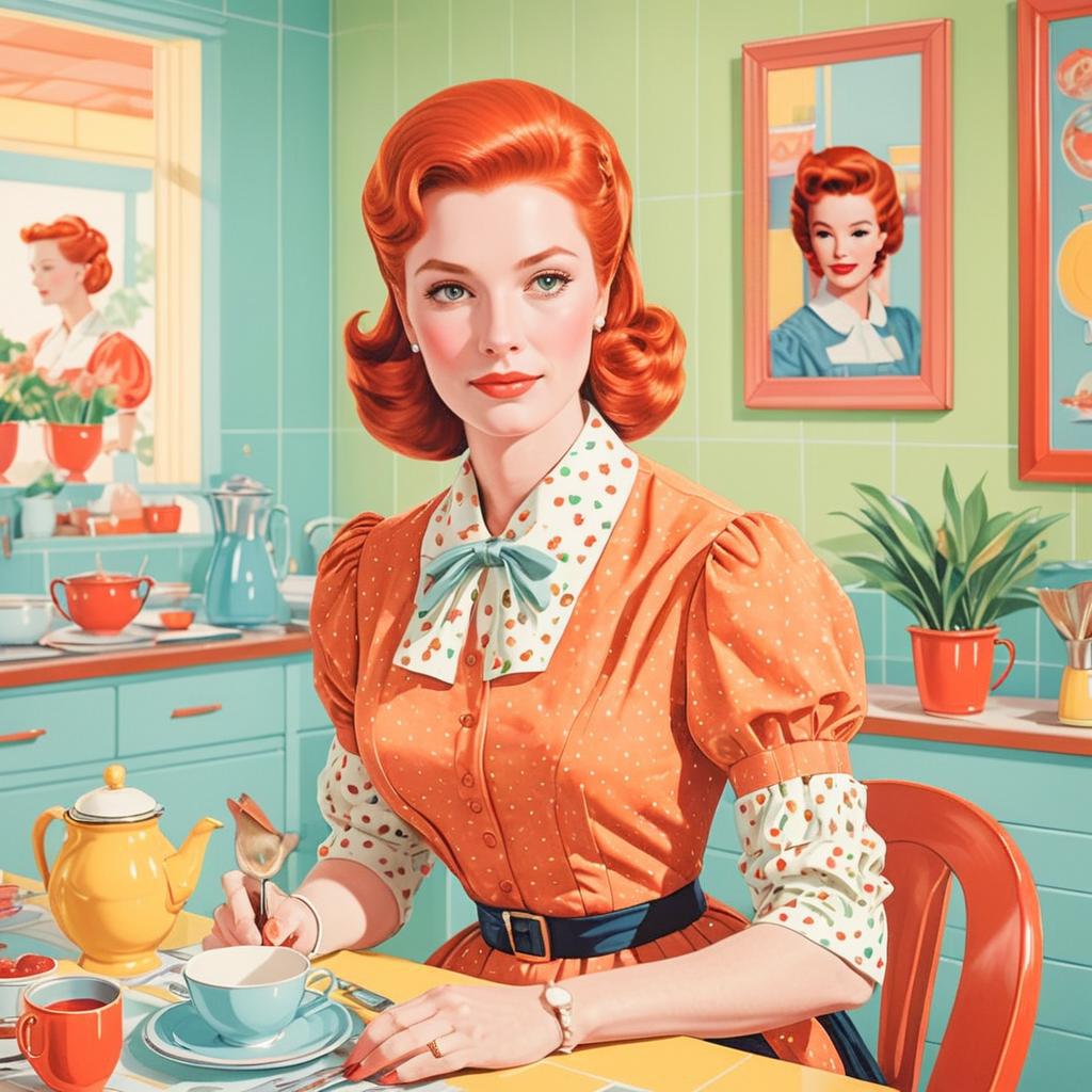 Poised Woman in Vintage Kitchen Poised Woman in Vintage Kitchen