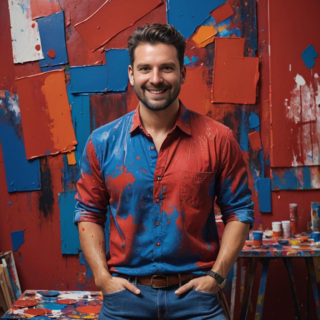 Confident Artist in Colorful Studio