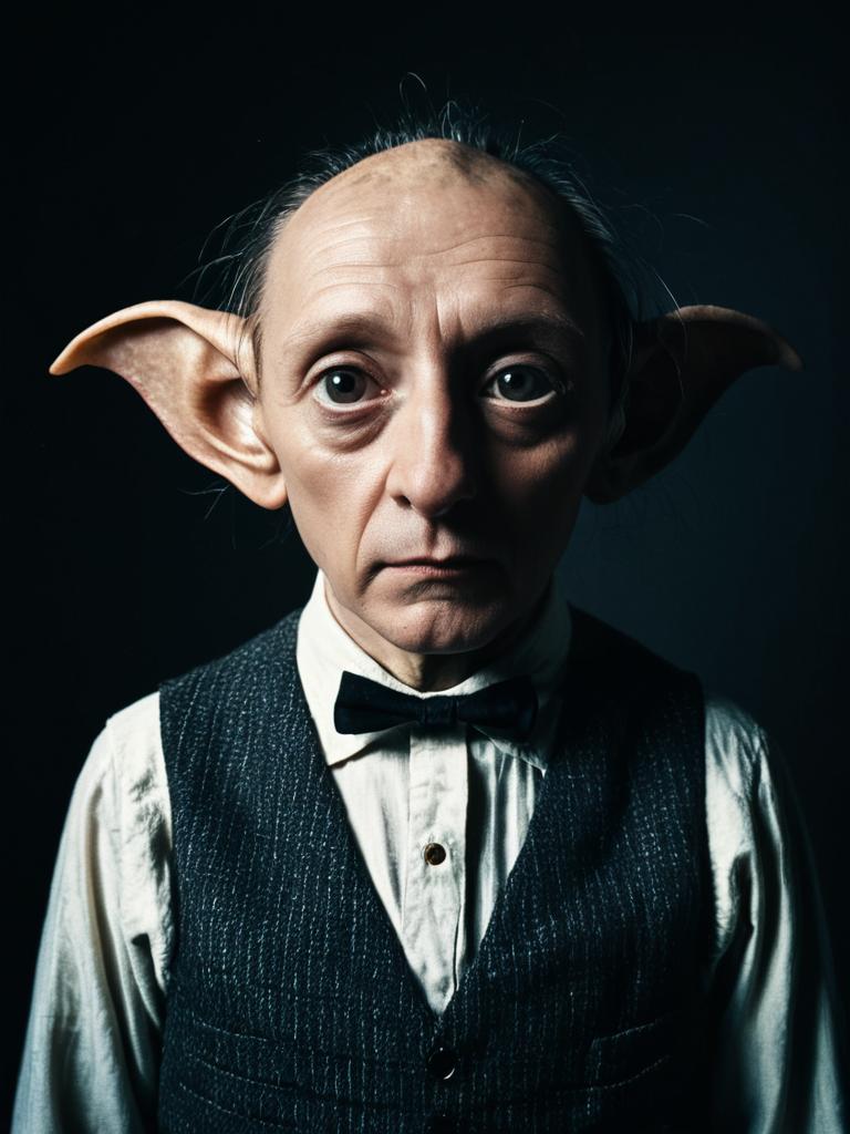 Portrait of a Man with Large Ears in Vintage Outfit