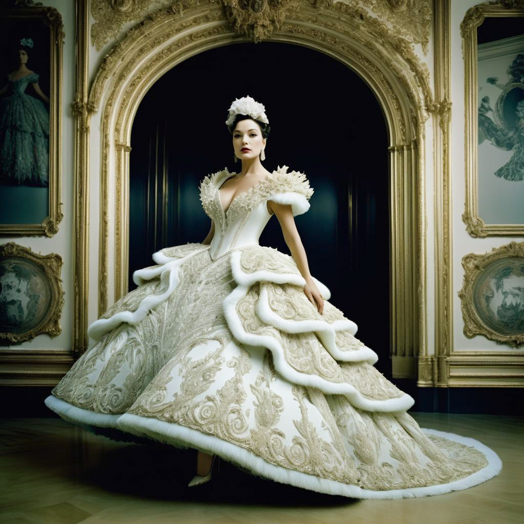 Elegant Woman in Opulent Setting with Ornate Gown