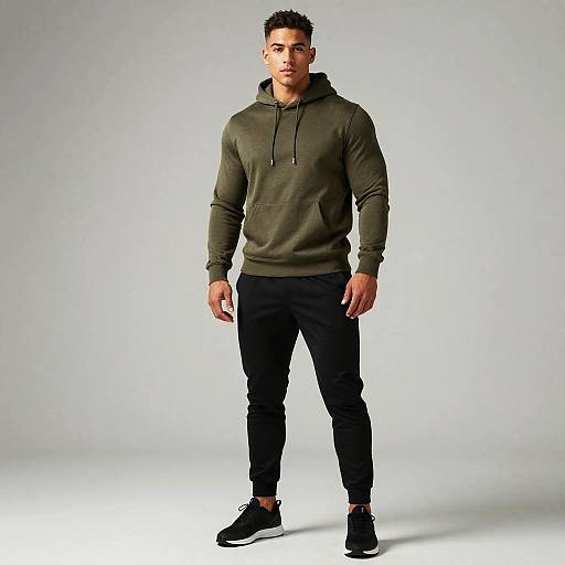 Man Wearing Olive Green Hoodie and Black Joggers Casual Outfit