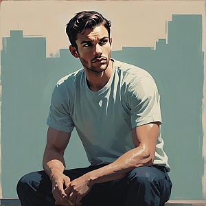 Contemplative Man in Urban Setting