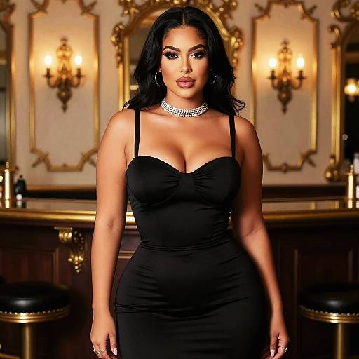 Glamorous Woman in Elegant Black Dress in Luxurious Setting