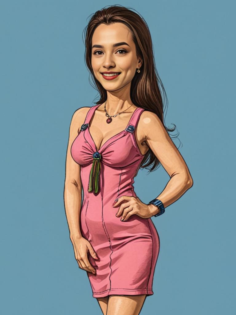 Caricature of woman in pink dress