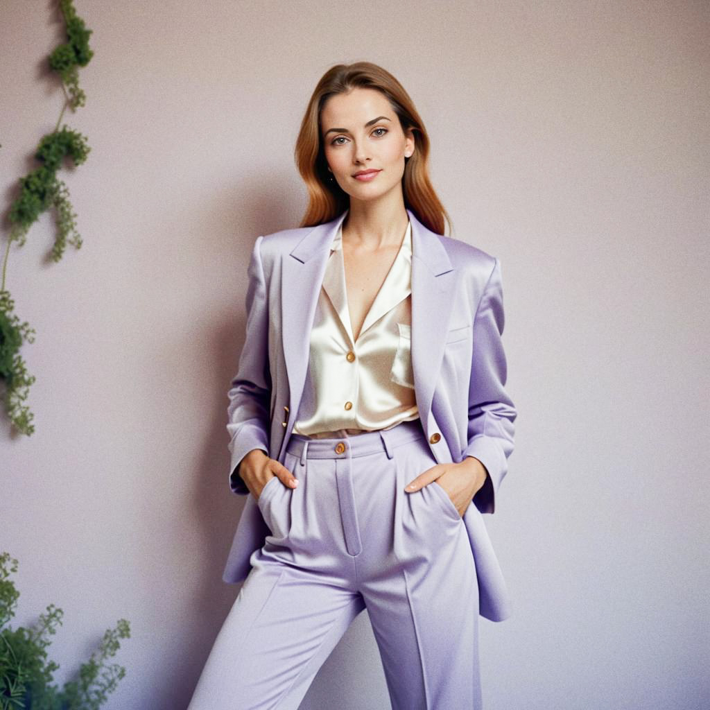 Confident Woman in Chic Lavender Suit