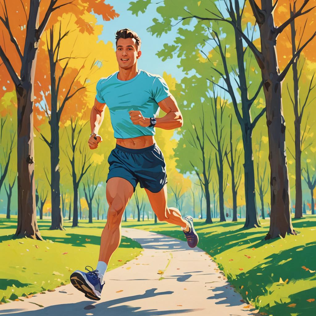 Man Jogging in Autumn Park