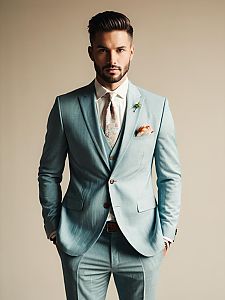 Man in Light Blue Summer Wedding Suit with Floral Tie - Photorealistic Portrait