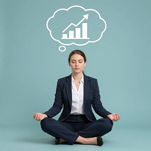 Business Woman Meditating with Growth Chart Thought Bubble vllm2604131030pcft