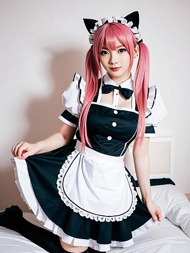 Cosplay of Akiha Rumiho in Classic Maid Outfit with Pink Hair