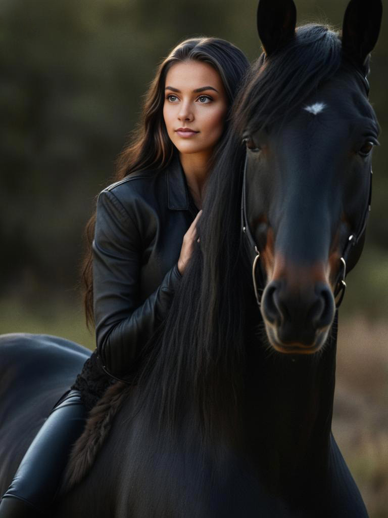 Woman in Black Leather Jacket with Horse