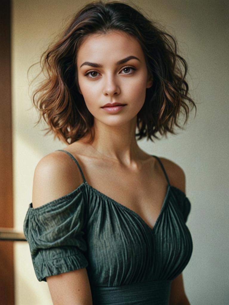 Elegant Woman in Off-Shoulder Dress