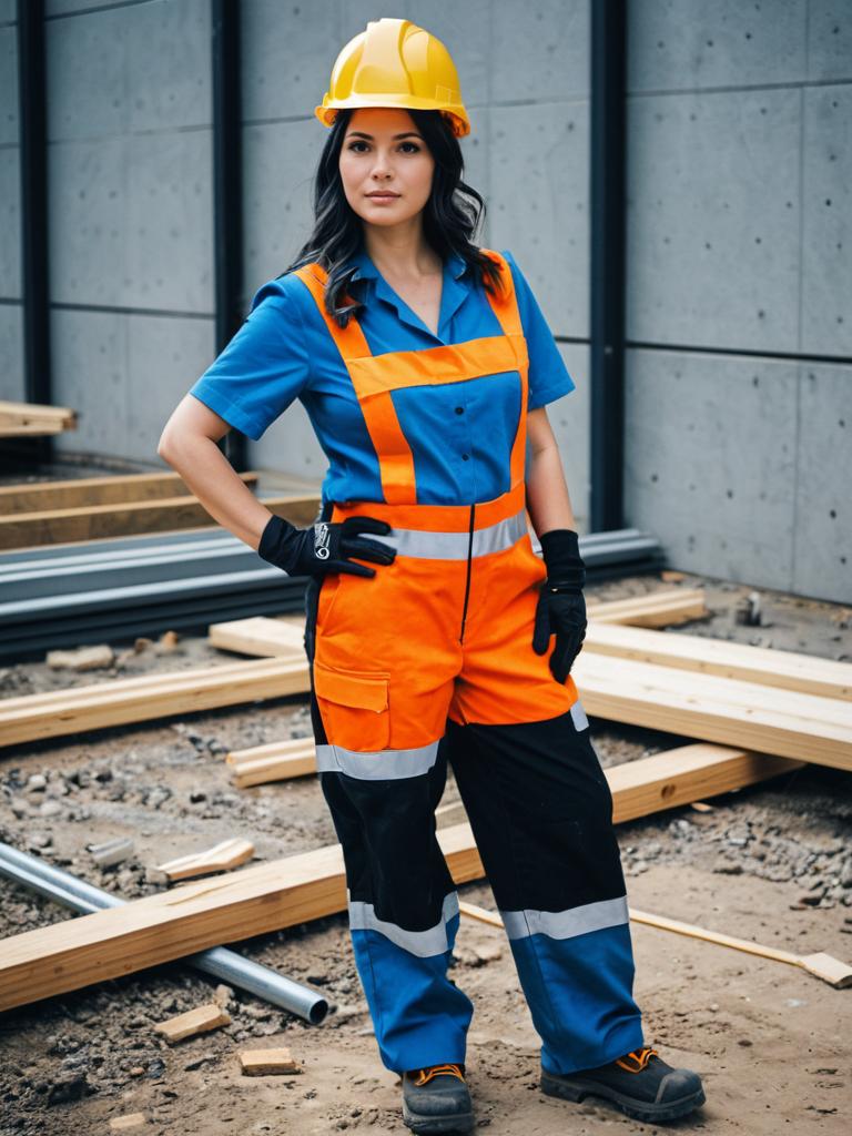 Woman in Construction Project Costume Wearing Safety Gear on Job Site