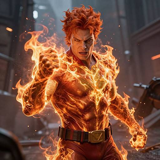 Fiery Superhero Man Digital Artwork with Flames vllm26041302248mgg