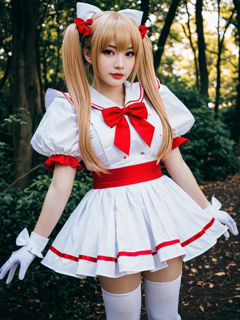 Anime-Inspired Sailor Style Cosplay Woman in Forest Setting