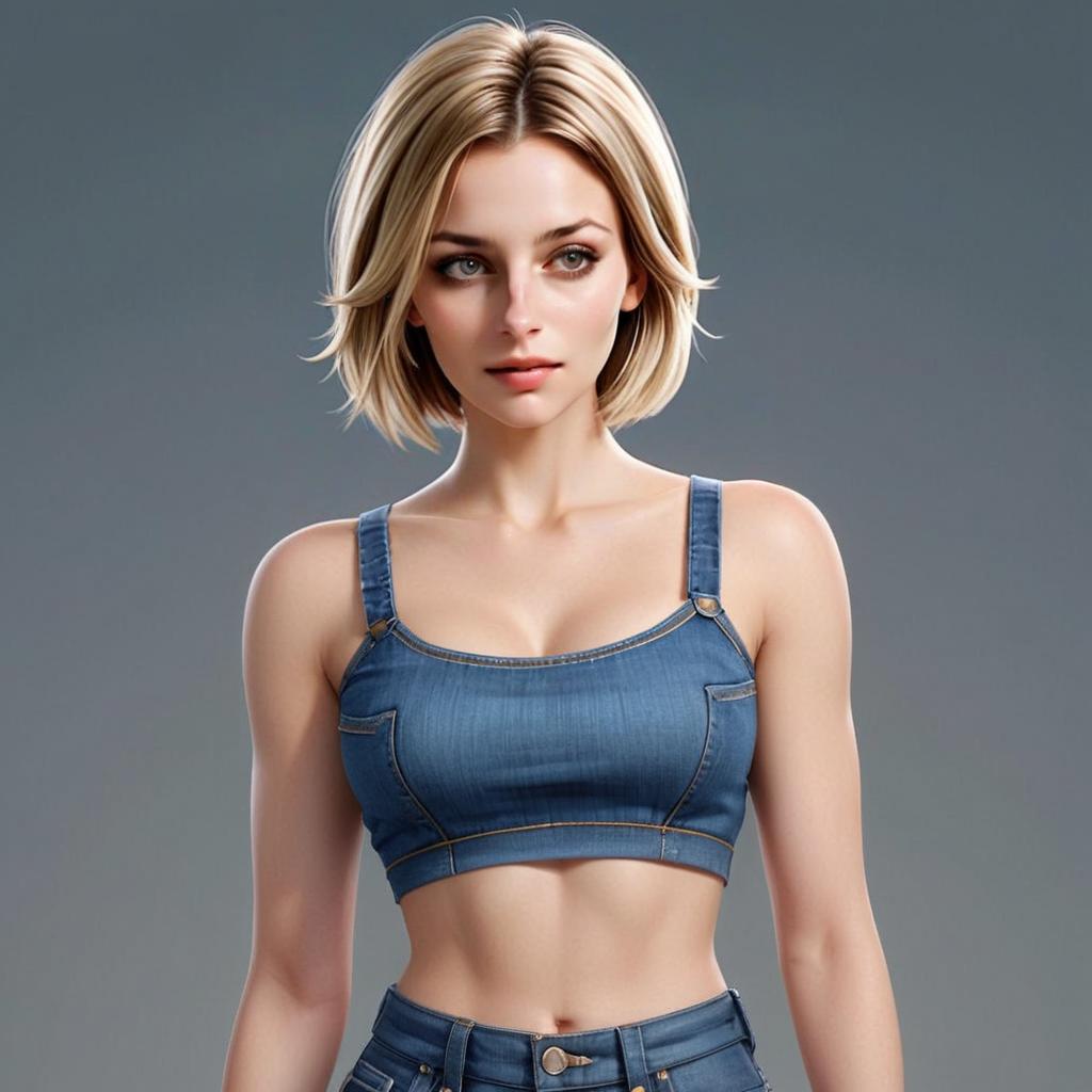 Realistic Digital Art of Woman Wearing Denim Crop Top and Jeans