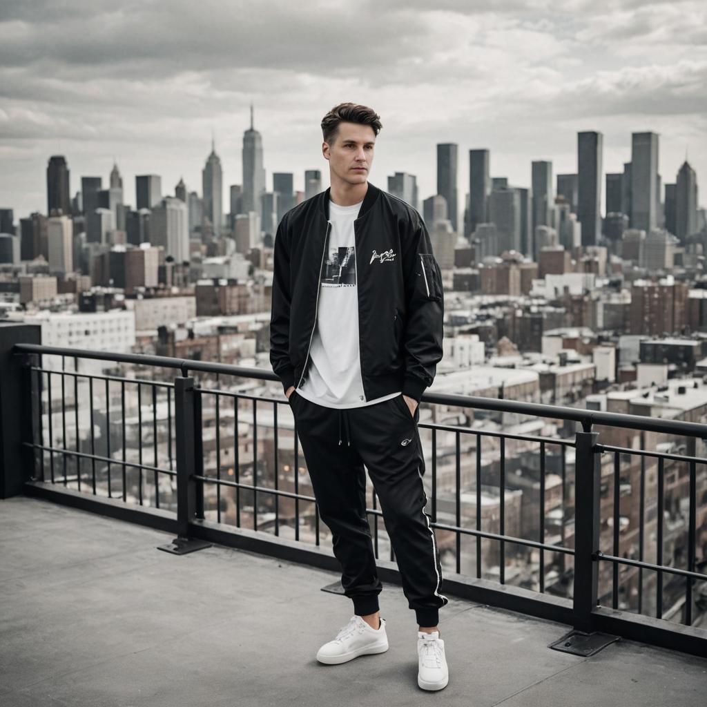 Stylish Man on Rooftop with Cityscape