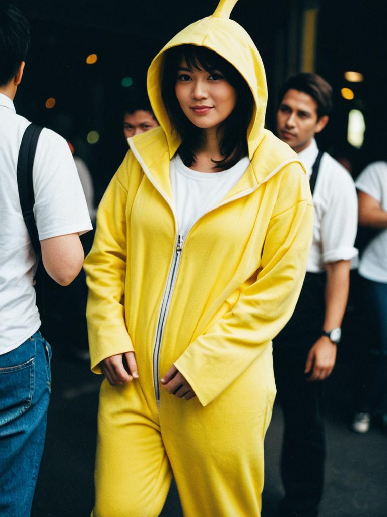 Woman in Yellow Banana Costume Waist Up Editorial Cosplay Photo