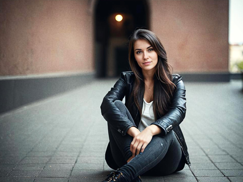 Confident Woman in Leather Jacket