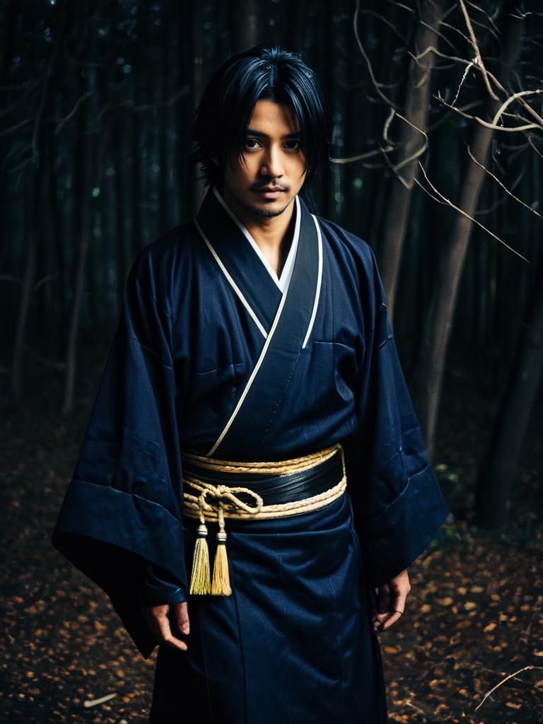Man Cosplay Wearing Nemuri Kayama Midnight Costume in Forest