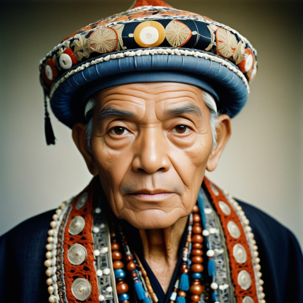 Elderly Man in Traditional Attire with Headdress