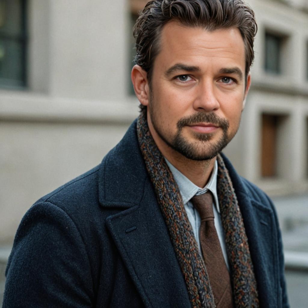 Man in Navy Peacoat and Scarf