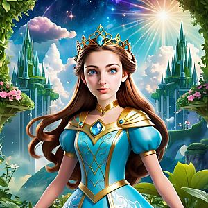 Regal Young Woman in Blue and Gold Gown
