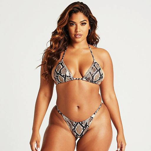 Confident Woman in Snake Print Bikini Fashion Swimwear